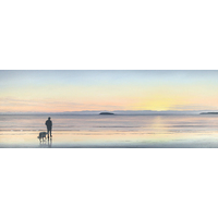 Coles Bay Sunrise, Man & Dog - Medium 75x27cm, Canvas Print only